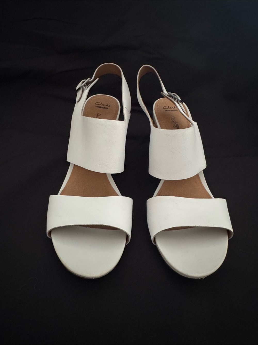 Clarks Collection White Leather Slingback Block Heel Sandals - Picture 2 of 7